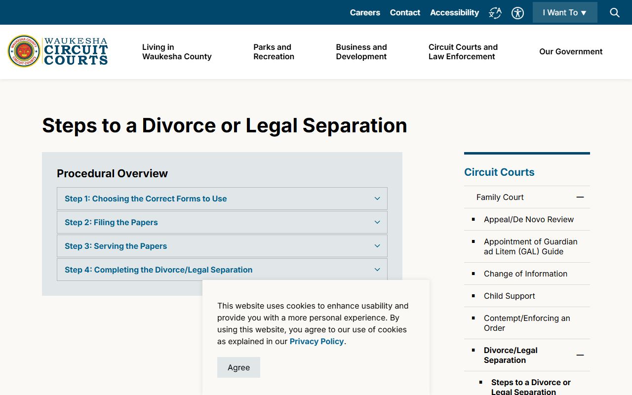 Waukesha County steps to a divorce or legal separation for divorce records