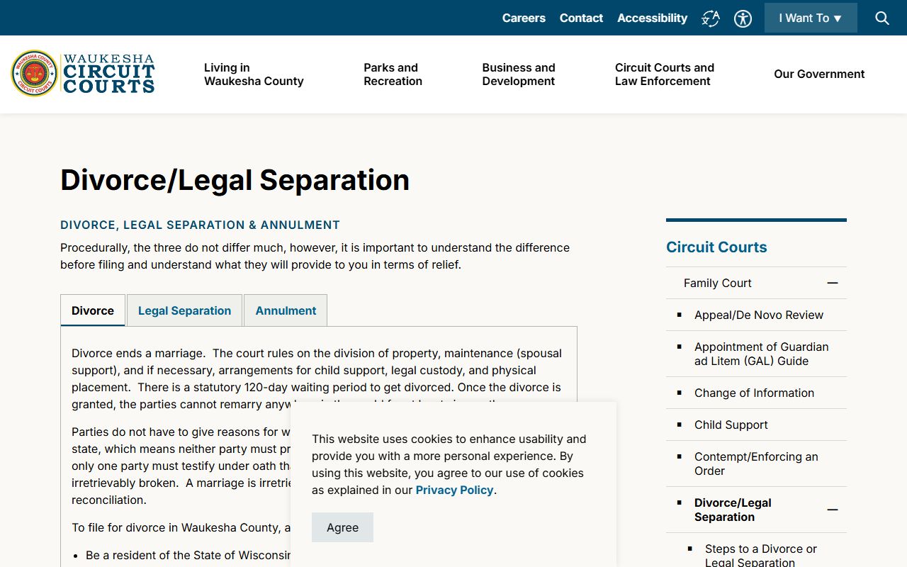 Waukesha County divorce and legal separation page for divorce records
