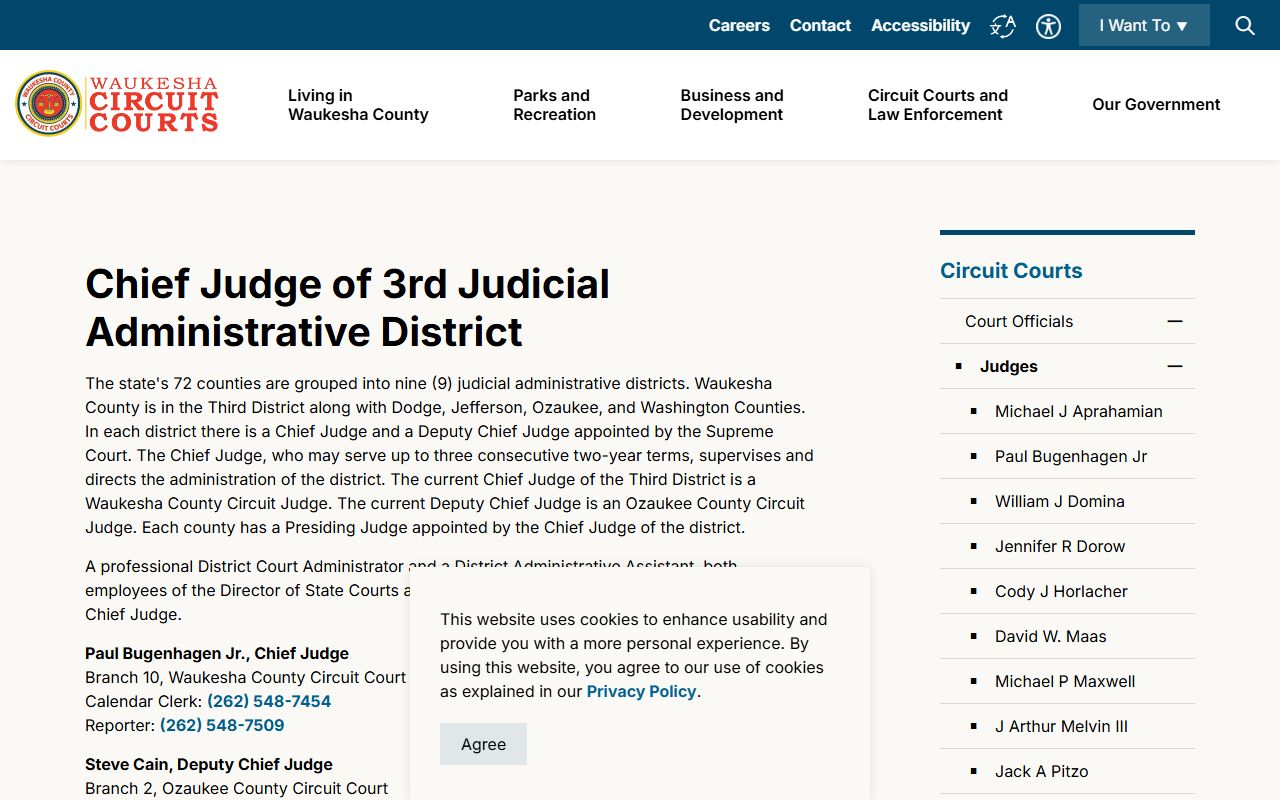 Waukesha County Circuit Court judges and judicial district page