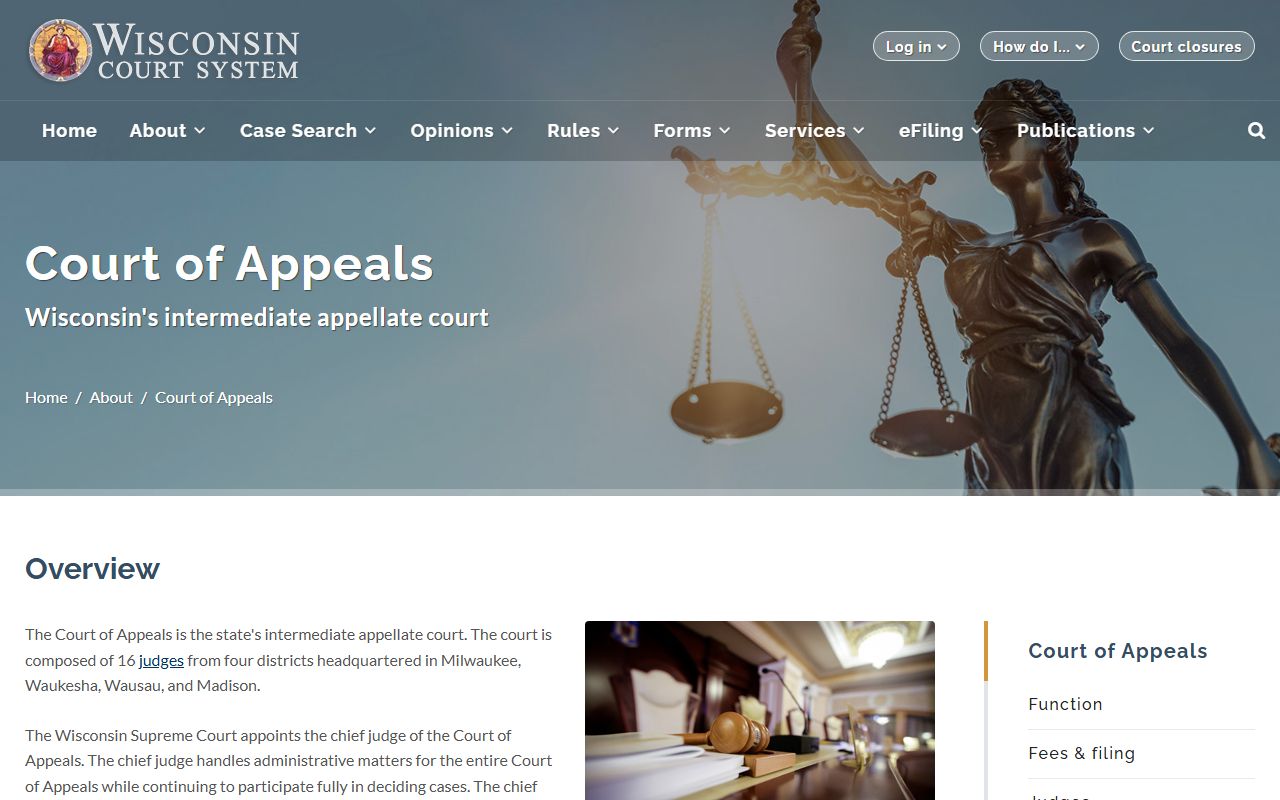 Wisconsin Court of Appeals page for Waukesha County Circuit Court appeals