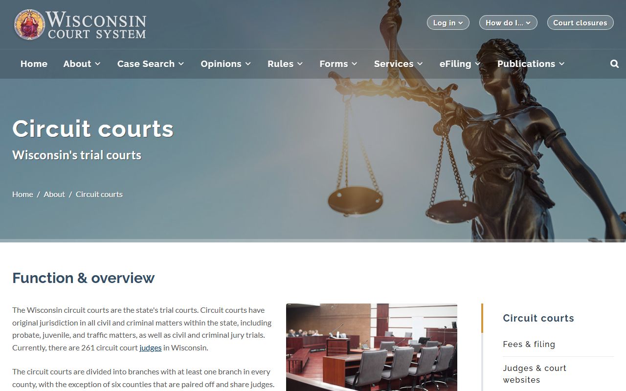 Wisconsin circuit courts page describing the Waukesha County Circuit Court