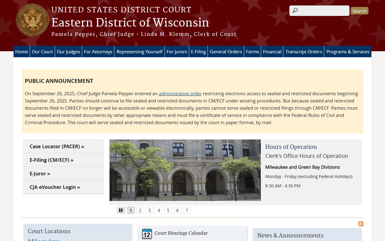 Eastern District of Wisconsin federal court records site serving Waukesha County