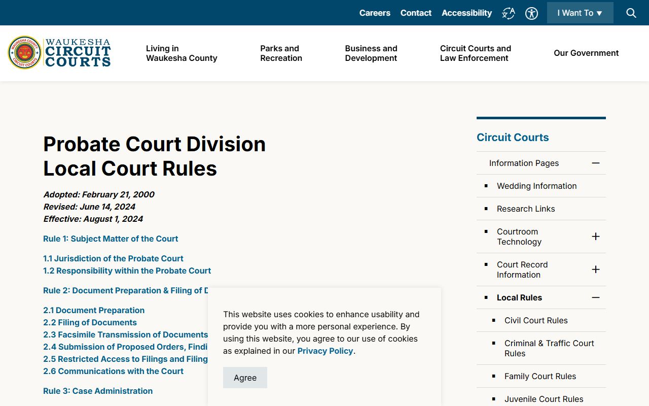 Waukesha County probate local rules page for probate records