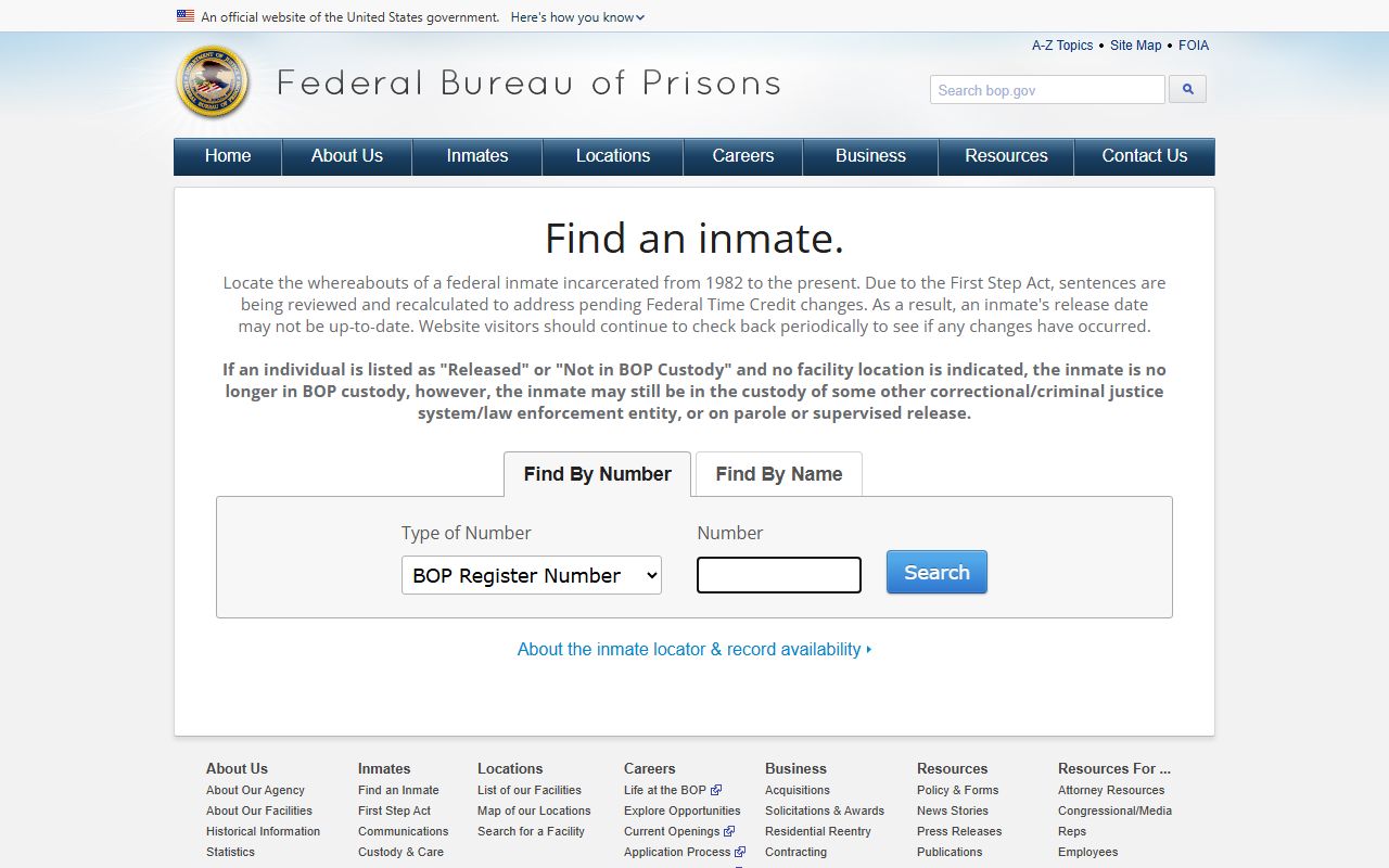 Federal BOP inmate locator used for Waukesha County released inmates in federal custody