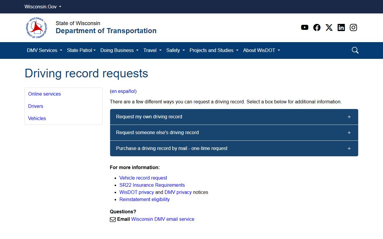 Wisconsin DMV driver record request page versus Waukesha County traffic court records