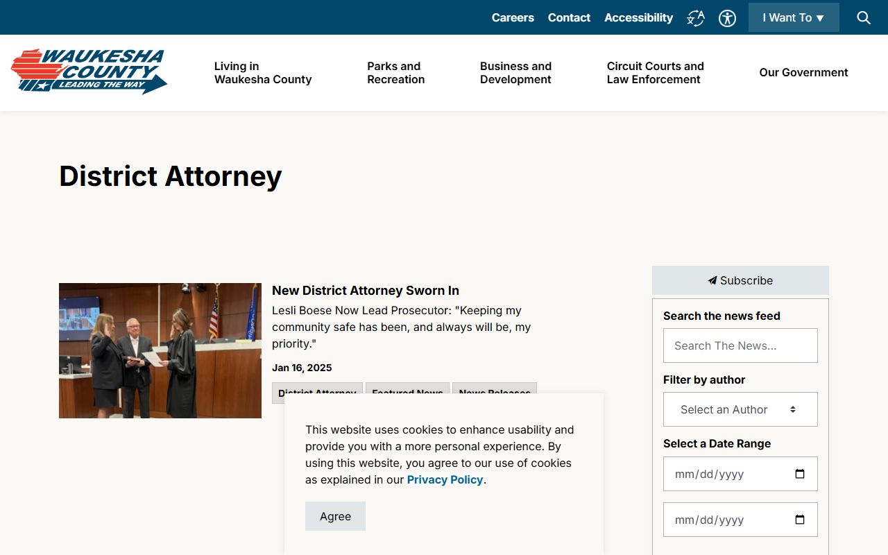 Waukesha County District Attorney news page related to criminal records
