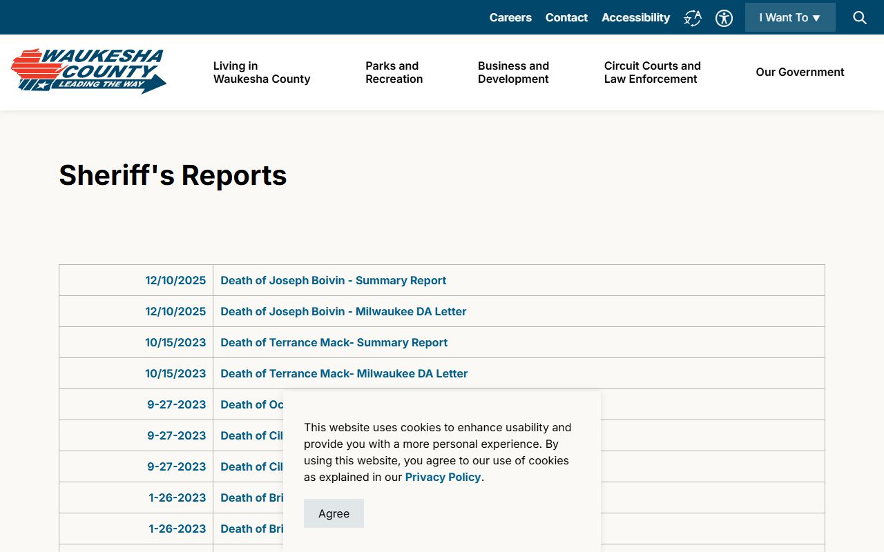 Waukesha County Sheriff reports page related to arrest records