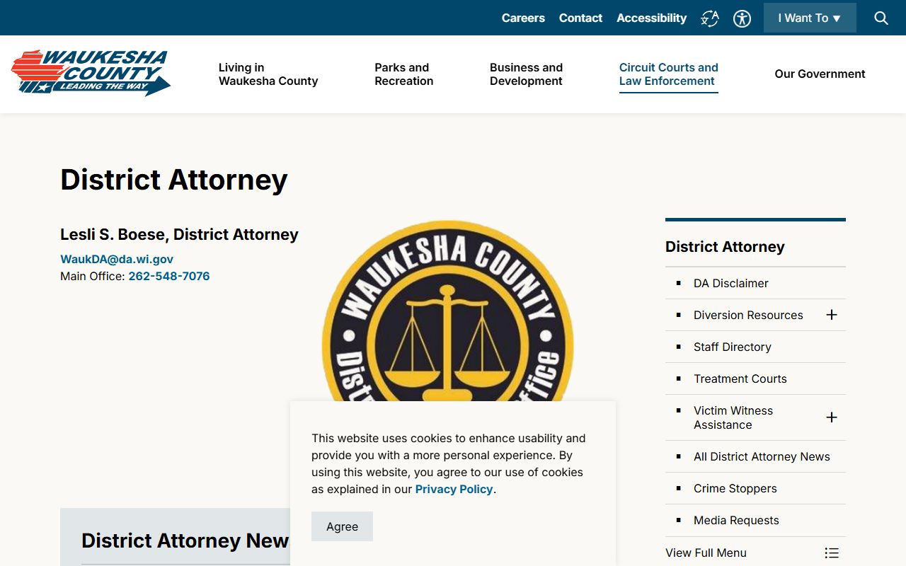 Waukesha County District Attorney page tied to criminal records and prosecutions