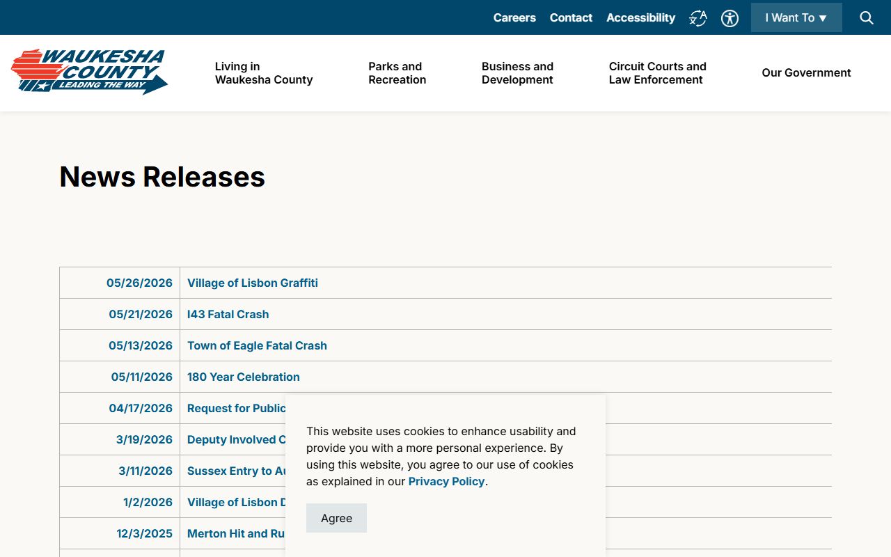Waukesha County Sheriff news releases page connected to warrant records