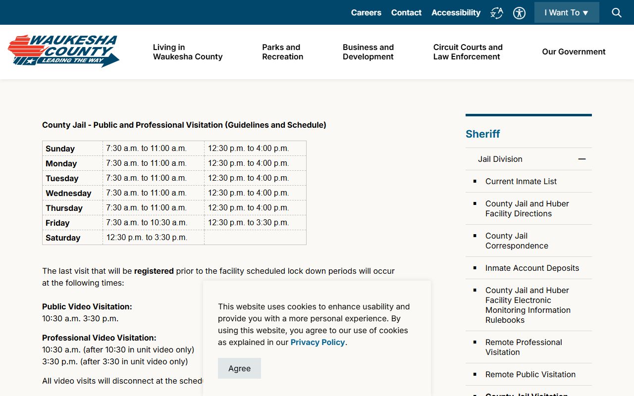 Waukesha County Jail visitation schedule for inmate records